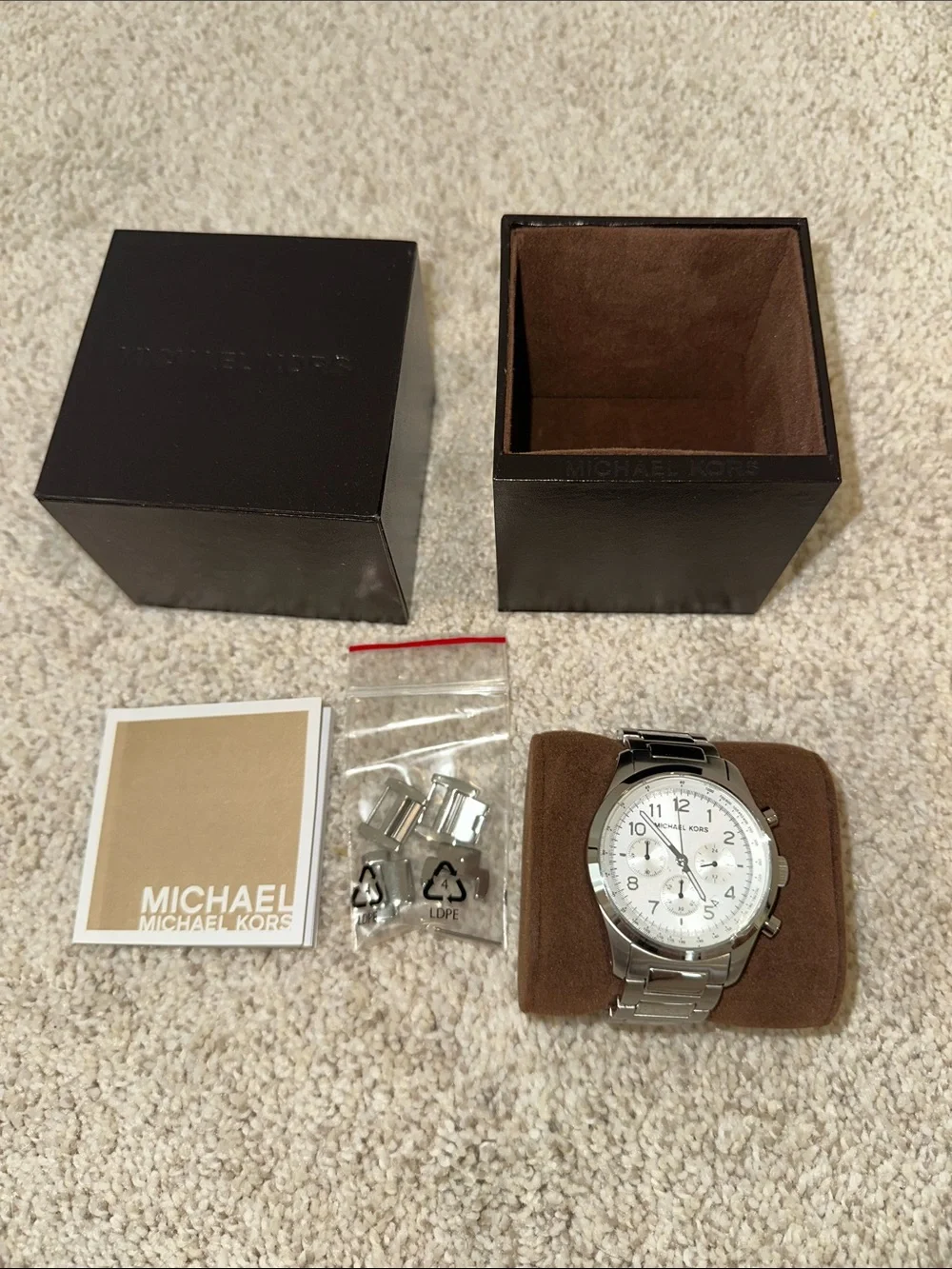 Michael Kors Silver Men's Chronograph Watch with White Dial